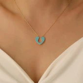 925 Ayar Gümüş Turkuaz Mineli Kalp Kolye thumbnail 1