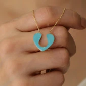 925 Ayar Gümüş Turkuaz Mineli Kalp Kolye thumbnail 3