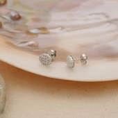 925 Ayar Gümüş Işıltılı Beyaz Taşlı Oval Küpe - ES00133 thumbnail 3