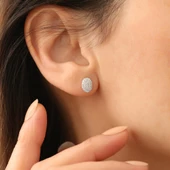 925 Ayar Gümüş Işıltılı Beyaz Taşlı Oval Küpe - ES00133 thumbnail 1