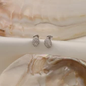 925 Ayar Gümüş Işıltılı Beyaz Taşlı Oval Küpe - ES00133 thumbnail 4