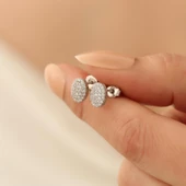 925 Ayar Gümüş Işıltılı Beyaz Taşlı Oval Küpe - ES00133 thumbnail 2