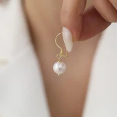 925 Ayar Gümüş Beyaz Tatlısu İncisi Küpe-9mm thumbnail 5