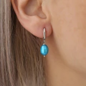 925 Ayar Gümüş Gerçek ve Doğal Fresh Mavi Tatlısu İncisi Küpe Çap:7mm - EP00121 thumbnail 1