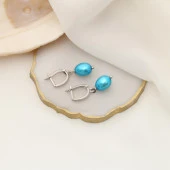 925 Ayar Gümüş Gerçek ve Doğal Fresh Mavi Tatlısu İncisi Küpe Çap:7mm - EP00121 thumbnail 2