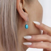 925 Ayar Gümüş Gerçek ve Doğal Fresh Mavi Tatlısu İncisi Küpe Çap:7mm - EP00121 thumbnail 3