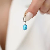 925 Ayar Gümüş Gerçek ve Doğal Fresh Mavi Tatlısu İncisi Küpe Çap:7mm - EP00121 thumbnail 5