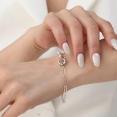 925 Ayar Gümüş Barok Beyaz Tatlısu İncisi Hediye Bileklik-5mm - 3