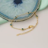 925 Ayar Gümüş Nazar Boncuklu Gold Şans Bileklik thumbnail 2