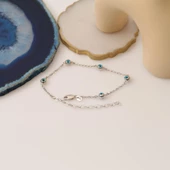 925 Ayar Gümüş Nazar Boncuklu Gold Şans Bileklik thumbnail 4