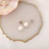 925 Ayar Gümüş Beyaz Tatlısu İncisi Çivi Küpe-9mm thumbnail 4