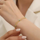 925 Ayar Gümüş Nazar Boncuklu Çift Zincirli Bileklik thumbnail 1