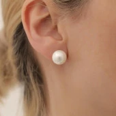 925 Ayar Gümüş Beyaz Tatlısu İncisi Küpe-12mm thumbnail 1