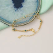 925 Ayar Gümüş Nazar Boncuklu Çift Zincirli Bileklik thumbnail 2