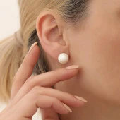 925 Ayar Gümüş Beyaz Tatlısu İncisi Küpe-12mm thumbnail 3