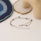 925 Ayar Gümüş Nazar Boncuklu Çift Zincirli Bileklik thumbnail 4