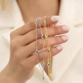 925 Ayar Gümüş Nazar Boncuklu Çift Zincirli Bileklik thumbnail 5