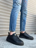 BA8104  Yüksek Siyah Taban Siyah Cilt Bağcıklı Erkek Ayakkabı thumbnail 1