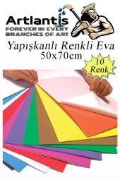 Yapışkanlı Eva 50x70 cm 10 Renk 1 Paket Yapışkanlı Eva Süngeri 10'lu Okul Kreş Anasınıfı Elişi Etkinlikleri - 3