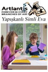Simli Yapışkanlı Eva 35x50 cm 10 Renk 1 Paket Simli Yapışkanlı Eva Süngeri 10'lu Okul Kreş Anasınıfı Elişi Etkinlikleri - 6