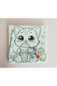 dudu ahşap OKUL Etkinliği 20x20 Resimli Tuval Çocuk Boyama Seti-Sevimli Kedi_model-4 resimli 3 boya 1 fırça - 4