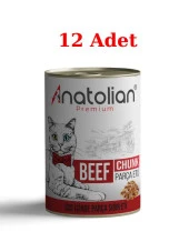 Anatolian Premium Adult Beef Biftekli Parça etli Yetişkin kedi Konservesi 400 gr 12 Adet - 1