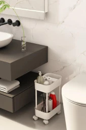 Çok Amaçlı 2 Katlı Banyo Dolabı, Evye Altı Düzenleyici Dolap Içi Tezgah Altı tekerlekli Organizer - Deterjanlık, Dolap Yanı Raf - 2