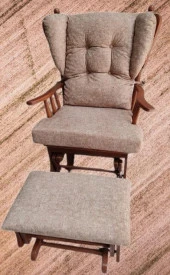 Sallanır Sandalye 90387Model Ayaklık Minder Kayın Ceviz Renk Nubuk Kumaş ElYapım - 3