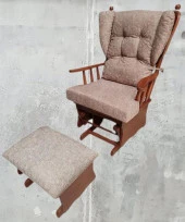 Sallanır Sandalye 90387Model Ayaklık Minder Kayın Ceviz Renk Nubuk Kumaş ElYapım - 4