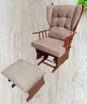 Sallanır Sandalye 90387Model Ayaklık Minder Kayın Ceviz Renk Nubuk Kumaş ElYapım - 5