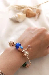 Bileklik Charm Nazar Boncuğu Kalp Yılan Zincir Bileklik thumbnail 4