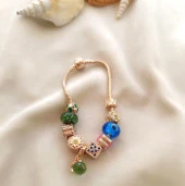 Bileklik Charm Nazar Boncuğu Kalp Yılan Zincir Bileklik thumbnail 4