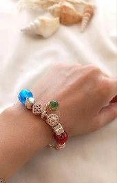 Bileklik Charm Nazar Boncuğu Kalp Yılan Zincir Bileklik thumbnail 2