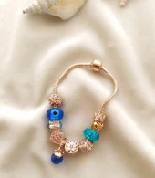 Bileklik Charm Nazar Boncuğu Kalp Yılan Zincir Bileklik thumbnail 2