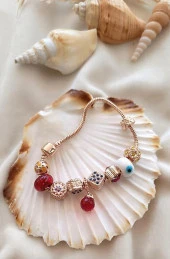 Bileklik Charm Nazar Boncuğu Kalp Yılan Zincir Bileklik thumbnail 1