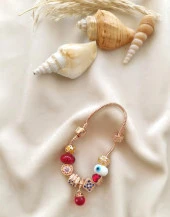 Bileklik Charm Nazar Boncuğu Kalp Yılan Zincir Bileklik thumbnail 4