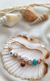 Bileklik Charm Nazar Boncuğu Kalp Yılan Zincir Bileklik - 1