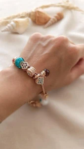 Bileklik Charm Nazar Boncuğu Kalp Yılan Zincir Bileklik - 2