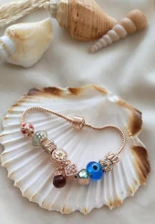 Bileklik Charm Nazar Boncuğu Kalp Yılan Zincir Bileklik thumbnail 1