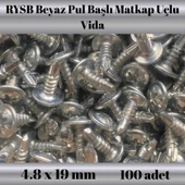 Rysb 4,8x19 mm 100 Adet Beyaz Pul Başlı Matkap Uçlu Vida Otomatik Vida - 2
