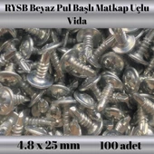 Rysb 4,8x25 mm 100 Adet Beyaz Pul Başlı Matkap Uçlu Vida Otomatik Vida thumbnail 2