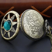 Zümrüt Yeşili Bronz Renkli Antik Güneş Ve Kutup Yıldızı Figürlü Saat Kadın Kolye SL8094 - 7