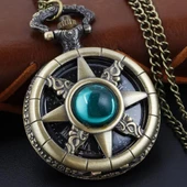 Zümrüt Yeşili Bronz Renkli Antik Güneş Ve Kutup Yıldızı Figürlü Saat Kadın Kolye SL8094 - 4