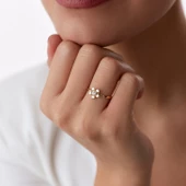 14 Ayar Altın Çiçek Desenli Kadın Yüzük - 3