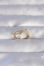 Pirinç Gold Renk Zirkon Taşlı Kalpli Model Ayarlanabilir Yüzük - EBJ240714W25318 thumbnail 1