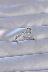 Pirinç Gümüş Renk Zirkon Taşlı İncili Satürn Model Ayarlanabilir Yüzük - EBJ240714W25337 thumbnail 1