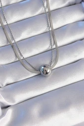 316L Çelik Çift Zincirli Gümüş Renk Topçuk İtalyan Model Kolye - EBJ240714W25385 thumbnail 1