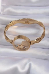 316L Çelik Altın Renk İçi Nazar Boncuk ve Yıldız Figürlü Açılabilir Fanus Kelepçe - EBJ240714W25445 thumbnail 3