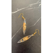 Şeffaf Renkli Gold Varak Süslemeli Gold Aksesuar Parlak Büyük Simetrik Şekil Sallantılı Epoksi Küpe thumbnail 7