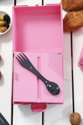 Herevin Dino Club Desen Beslenme Kutusu Dinazorlu Beslenme Kabı Çatal Kaşıklı thumbnail 2